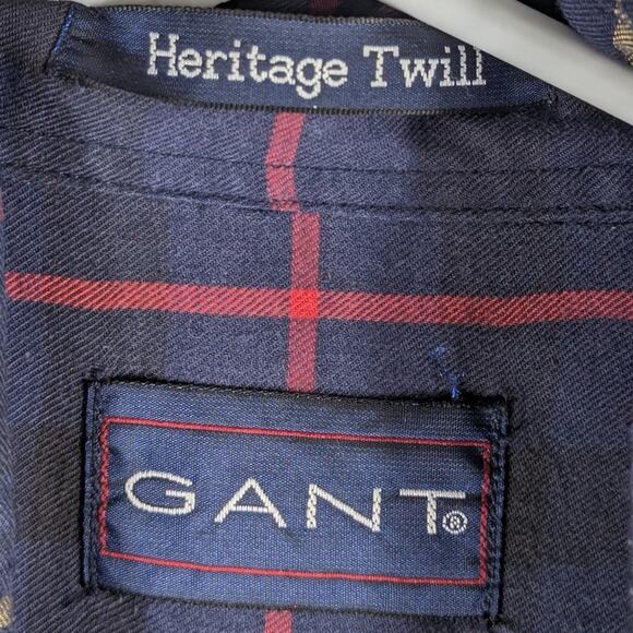 GANT Mens M Short Sleeve Heritage Twill Plaid Button Front Shirt Blue Red Yellow - Picture 3 of 4